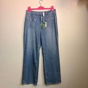 Halara Flex Denim Women's Large Tall Blue Stretch Wide Leg Flowy Baggy Pants